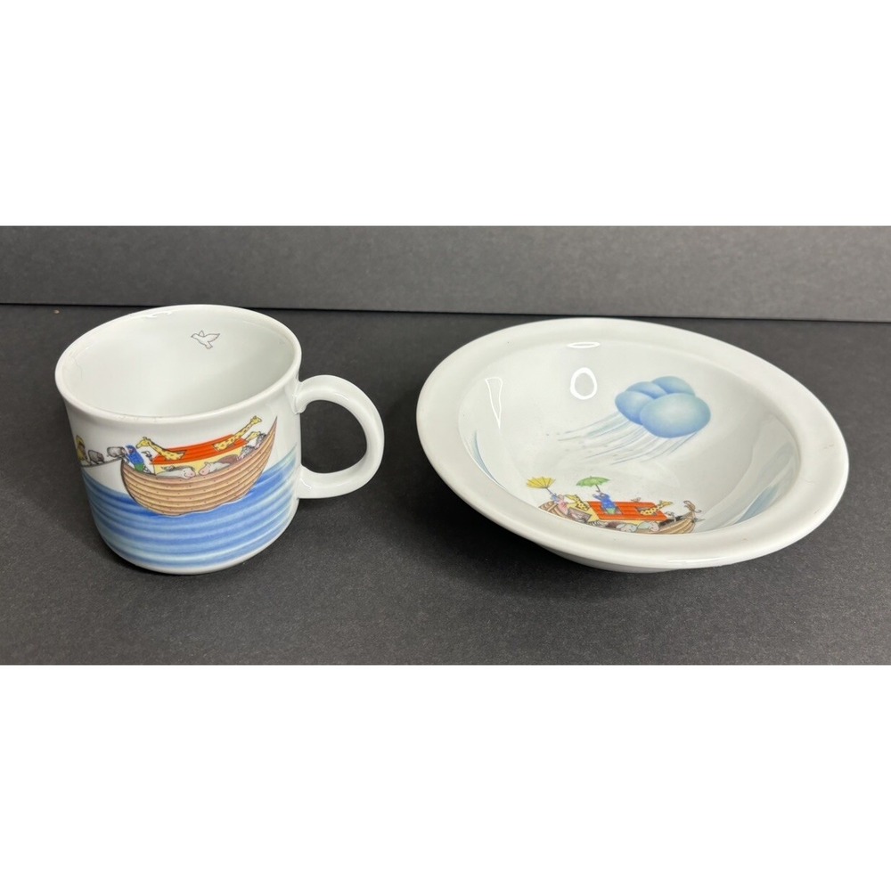 Royal Worcester Noahs Ark Bowl and Mug Childs Set Porcelain Penny Ives Vintage